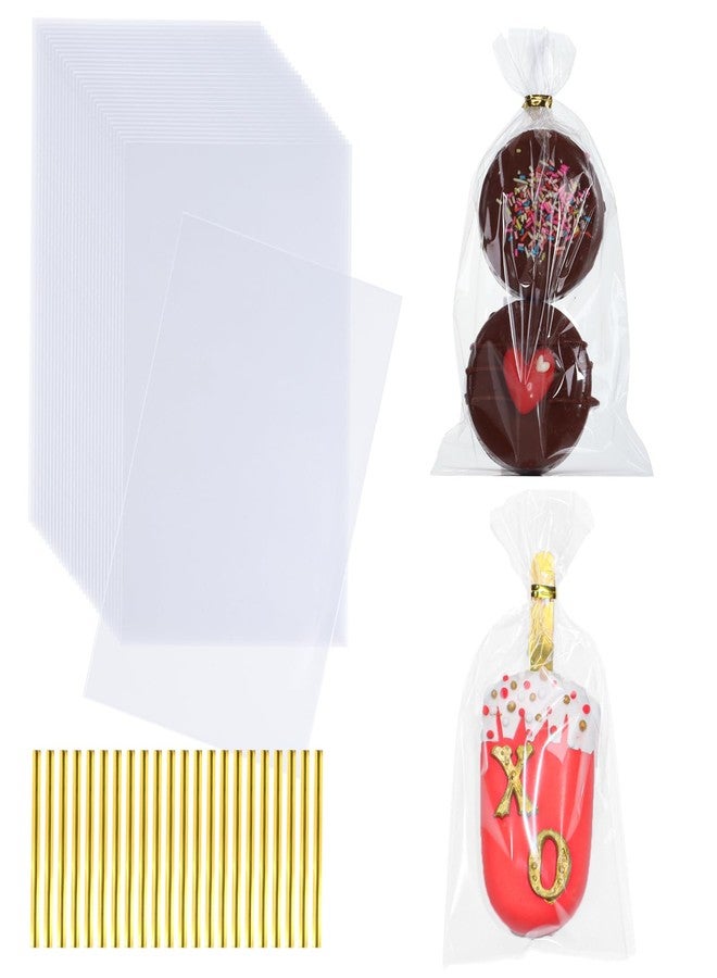 TEMLQPACK 100Pack 3x6Inches Cakesicle Bags with Ties and Sticks Rice Krispie Treat Bag Clear Cellophane Bags Browine Bags Macaron Bags Soap Bags Gift Chocolate Treat Bags for Candy Bakery Party Favor - Image 1