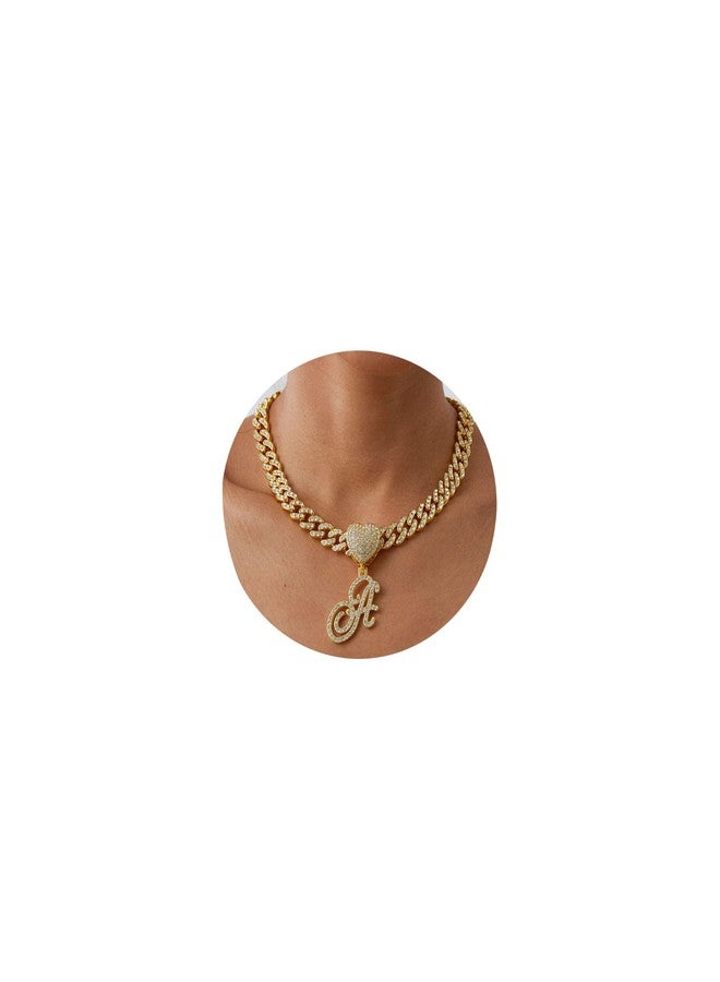 BLBLJERY Initial Necklaces Silver Cuban Link Chain for Women Iced Out Chain with Heart Letter Pendants Custom Chain Name Necklace Hip Hop Jewelry Gift, Cubic Zirconia, Cubic Zirconia - Image 1