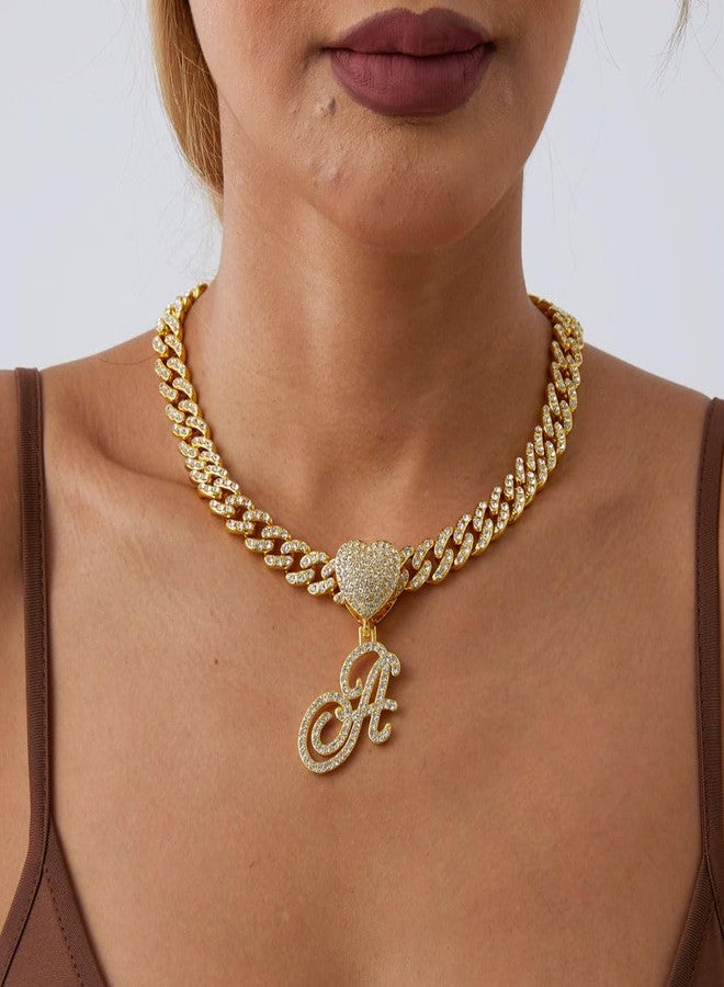 BLBLJERY Initial Necklaces Silver Cuban Link Chain for Women Iced Out Chain with Heart Letter Pendants Custom Chain Name Necklace Hip Hop Jewelry Gift, Cubic Zirconia, Cubic Zirconia - Image 3