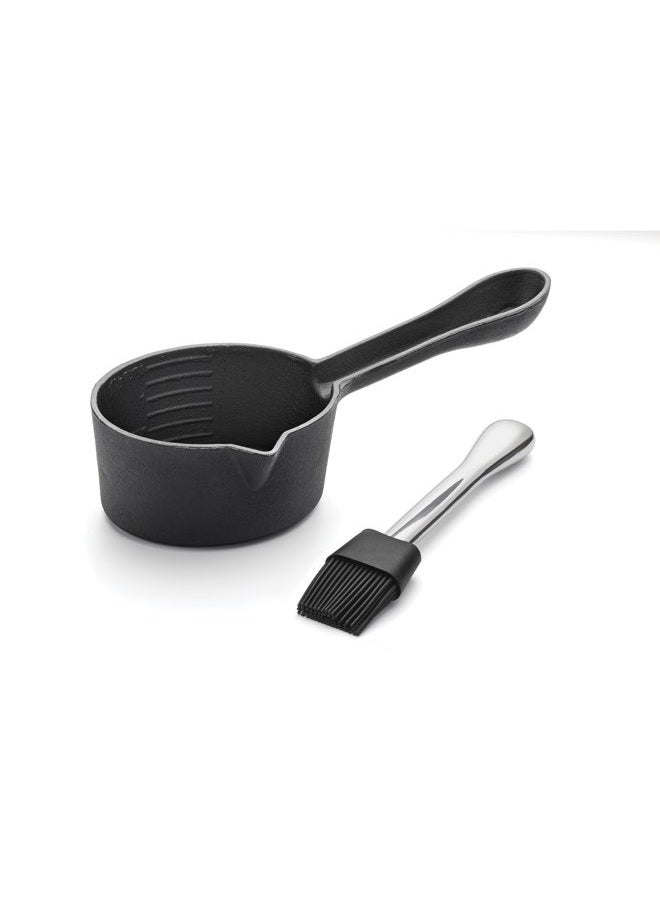 Outset Basting Pot and Brush, Cast Iron Pan and Sauce Brush - Image 3