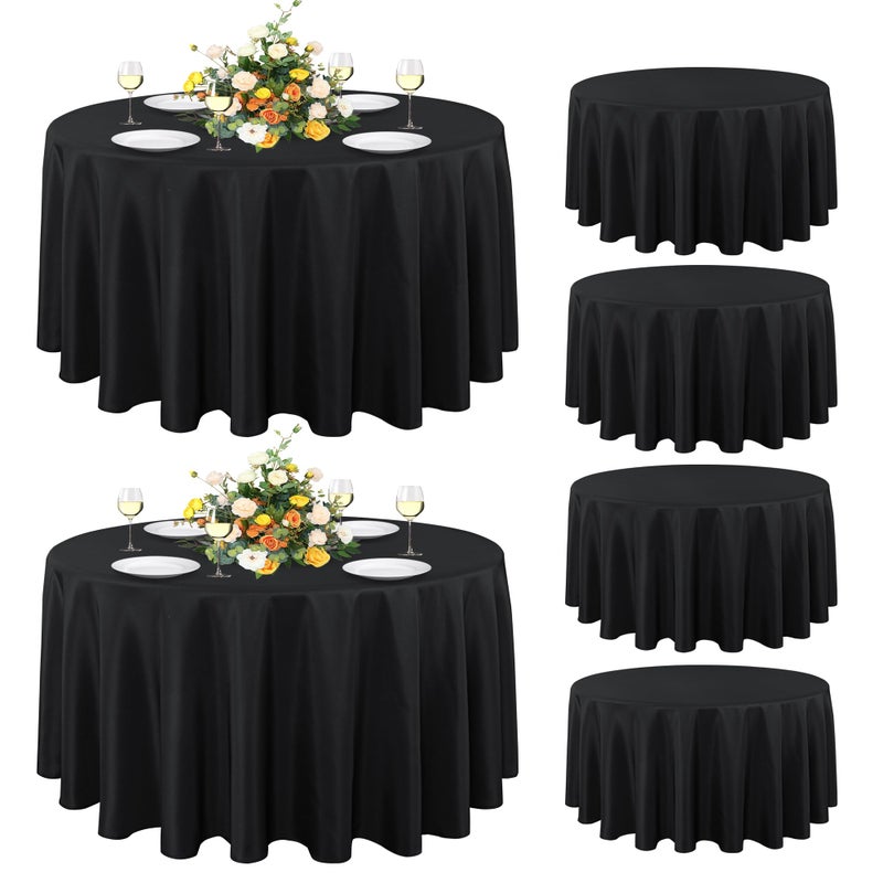 sancua 6 Pack Round Tablecloth 90 Inch Black Stain and Wrinkle Resistant Table Cloth  Washable Polyester Table Cover for Dining Tables Buffet Parties and Camping
