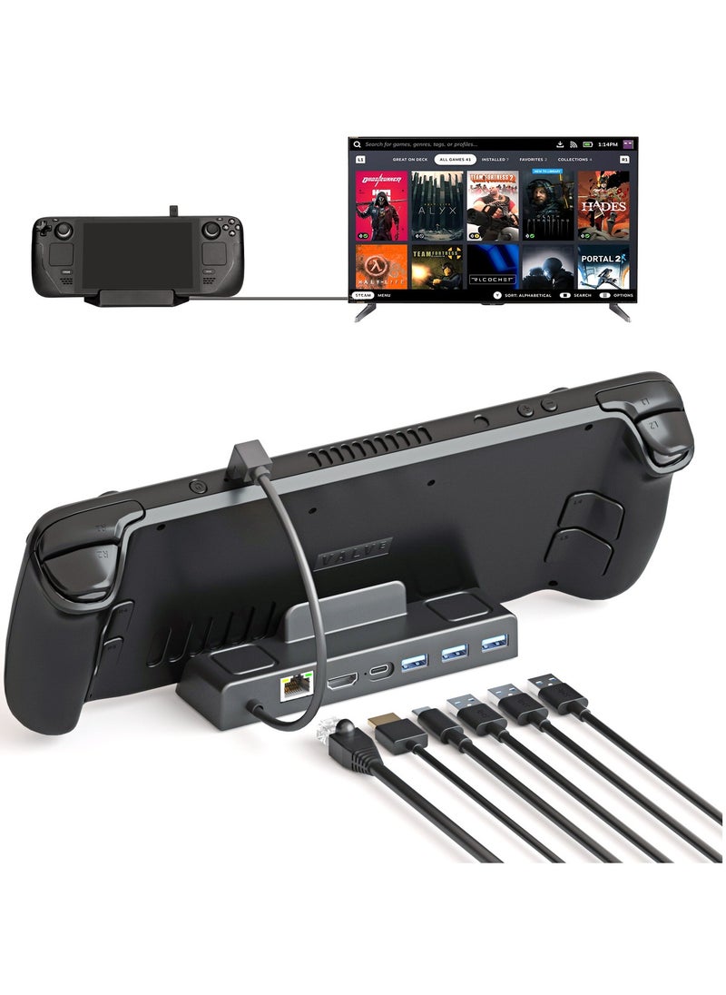KASTWAVE - Upgraded 4K@60Hz 1000Mbps LAN TV Docking Station for Valve Steam Deck Dock, 6 in 1 Dock with Gigabit Ethernet, HDMI2.0 USB3.0 100W Fast Charging Dock for Stream Deck Dock Station Accessory - Image 1