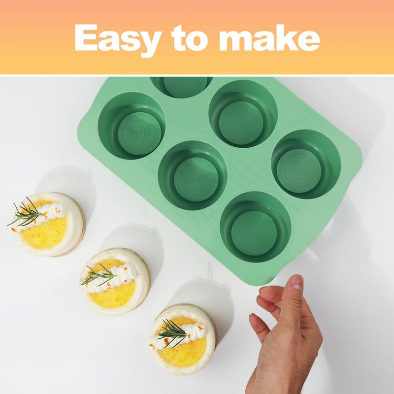 QELEG Silicone Mini Cake Mold, 3D Silicone Mousse Cake Baking Mold 3" Tall Cylinder Chocolate Baking Molds for Cakes, Brownie, Pudding, French Dessert, Pastry, Ice Cream, Mint Green, 6-Cavity - Image 3