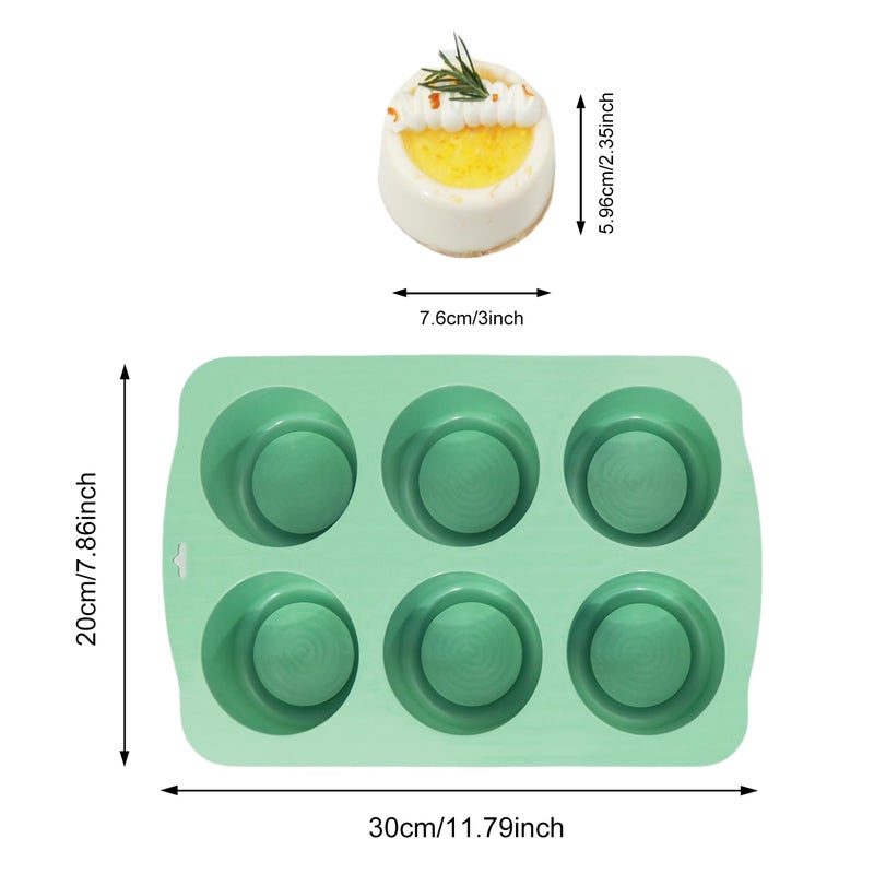 QELEG Silicone Mini Cake Mold, 3D Silicone Mousse Cake Baking Mold 3" Tall Cylinder Chocolate Baking Molds for Cakes, Brownie, Pudding, French Dessert, Pastry, Ice Cream, Mint Green, 6-Cavity - Image 2