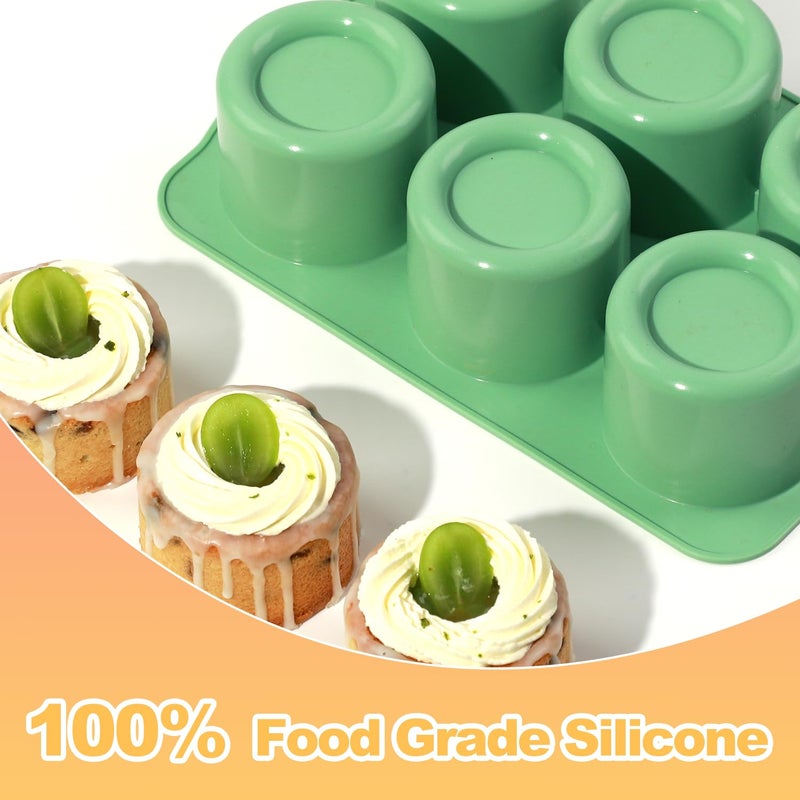 QELEG Silicone Mini Cake Mold, 3D Silicone Mousse Cake Baking Mold 3" Tall Cylinder Chocolate Baking Molds for Cakes, Brownie, Pudding, French Dessert, Pastry, Ice Cream, Mint Green, 6-Cavity - Image 5