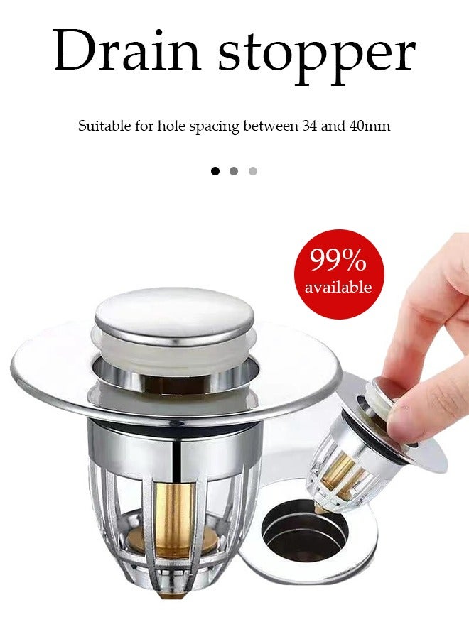 DUNISO سدادة حوض الحمام، سدادة حوض نحاسية قابلة للرفع، سدادة تصريف فلتر، مضادة للرائحة ومضادة للاحتباس، تستخدم في الحمام، المطبخ، حوض الغسيل (فضي) - Image 3