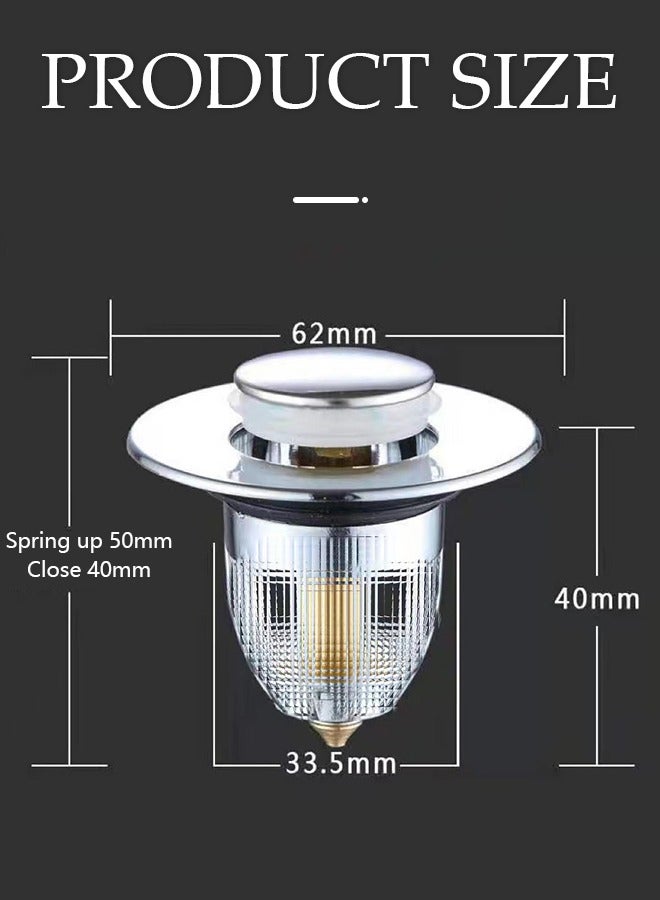 DUNISO سدادة حوض الحمام، سدادة حوض نحاسية قابلة للرفع، سدادة تصريف فلتر، مضادة للرائحة ومضادة للاحتباس، تستخدم في الحمام، المطبخ، حوض الغسيل (فضي) - Image 2