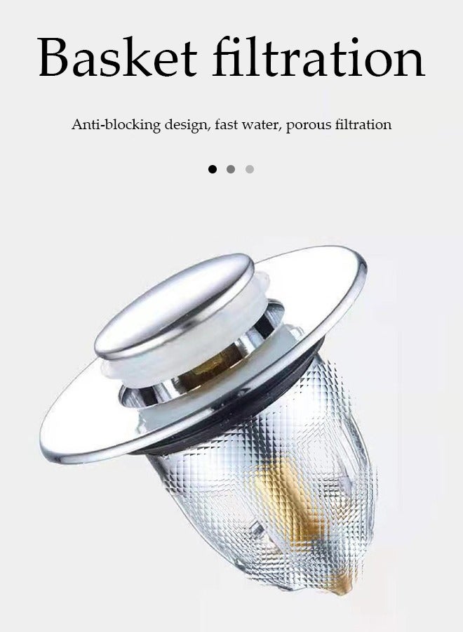 DUNISO سدادة حوض الحمام، سدادة حوض نحاسية قابلة للرفع، سدادة تصريف فلتر، مضادة للرائحة ومضادة للاحتباس، تستخدم في الحمام، المطبخ، حوض الغسيل (فضي) - Image 5