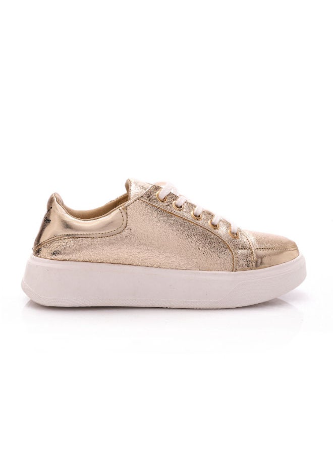 Mr.joe Leather Lace	Leather Lace Up Closure Sneakers For Women – Gold – 3951 Up Closure Sneakers Gold  - Image 3