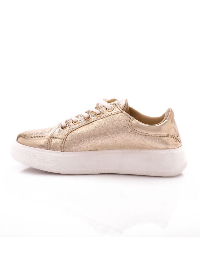 Mr.joe Leather Lace	Leather Lace Up Closure Sneakers For Women – Gold – 3951 Up Closure Sneakers Gold  - Image 5