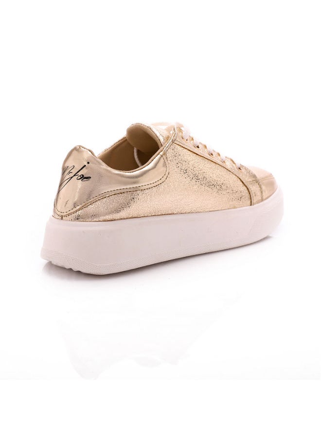 Mr.joe Leather Lace	Leather Lace Up Closure Sneakers For Women – Gold – 3951 Up Closure Sneakers Gold  - Image 4