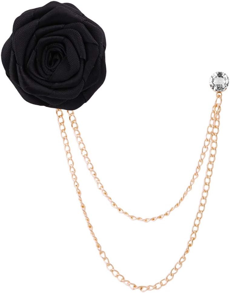 MXUHUI Fashion Bridegroom Wedding Brooches Cloth Art Hand-Made Rose Flower Brooch Lapel Pin Badge Tassel Chain Men's Suit Accessories - Image 1