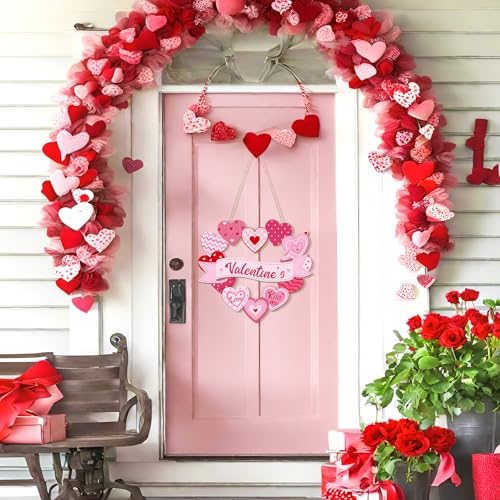 Sophena Wooden Valentines Day Door Wreath for Front Door Sign Heart Wall Signs Valentine Decoration, Sign Welcome Hanging Crafts for Home Farmhouse Wall Decor Party Outdoor indoor Supply Heart - Image 4
