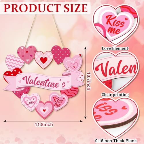 Sophena Wooden Valentines Day Door Wreath for Front Door Sign Heart Wall Signs Valentine Decoration, Sign Welcome Hanging Crafts for Home Farmhouse Wall Decor Party Outdoor indoor Supply Heart - Image 5