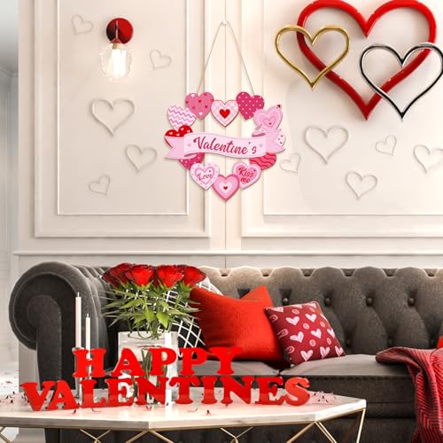 Sophena Wooden Valentines Day Door Wreath for Front Door Sign Heart Wall Signs Valentine Decoration, Sign Welcome Hanging Crafts for Home Farmhouse Wall Decor Party Outdoor indoor Supply Heart - Image 2