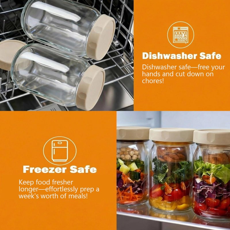 WAWINY 4PCS 32Oz Glass Salad Jars with 2 Built-in Dressing Containers, Cold-resistant Leak-proof Meal Prep Containers, Glass Mason Jars For Storing Salad, Honey, Soybeans, etc. (White) - Image 4
