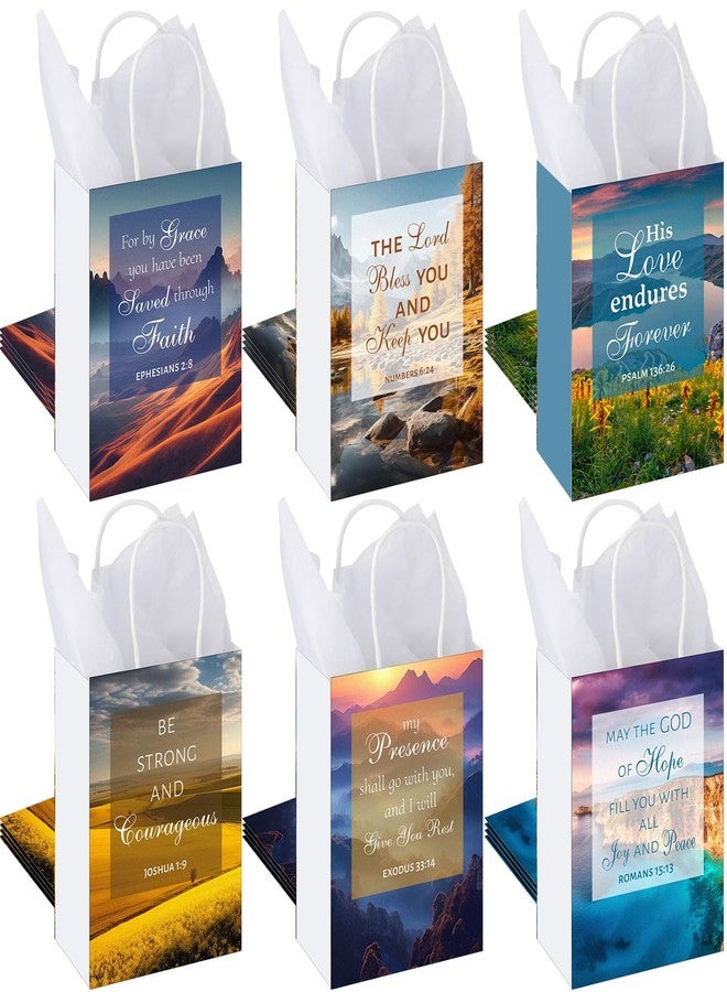 Engrowtic 24 Pcs Christian Gift Bags Bulk Paper Religious Gift Bags with Handle 5.9 x 3.2 x 8.3 Inches Small Baptism Gifts Bag with Scriptures for First Communion Women Christian Inspirational Party - Image 1