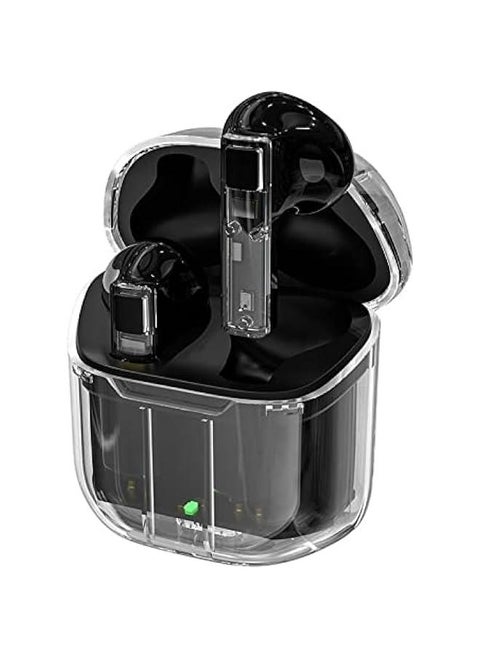 True Wireless Earbuds Bluetooth in Ear Headphones for iPhone Android Transparent Blue Tooth 5.3 Ear Buds Deep Bass TWS Wireless Earphones with Microphone Cordless Earbud with Charging Case Black