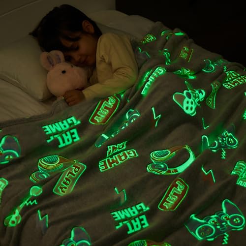 inhand Glow in The Dark Blanket Gamer Gifts for Boys Controller Kids Throw Gaming Blanket Gamer Toys for Kids Boys Game Gamepad Presents Birthday Easter Halloween （Grey 50"x60"） - Image 3