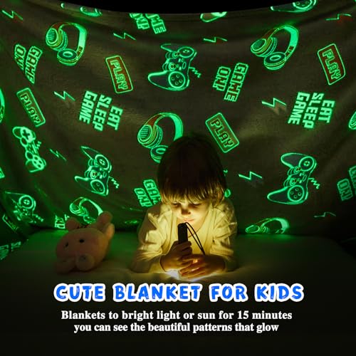 inhand Glow in The Dark Blanket Gamer Gifts for Boys Controller Kids Throw Gaming Blanket Gamer Toys for Kids Boys Game Gamepad Presents Birthday Easter Halloween （Grey 50"x60"） - Image 4