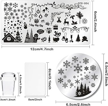 Whaline Christmas Nail Art Plates Santa Reindeer Snowflake Image Stamp Templates Stamping Kit 6 Manicure Stencils Tool Set with 1 Polish Stamper and 1 Scraper by Salon Designs - Image 2