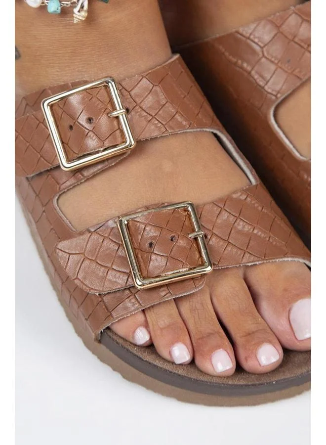 Manijero  Anjelic Croco Women's Genuine Leather Double-Strap Sole Slippers. for Women | Best Price UAE