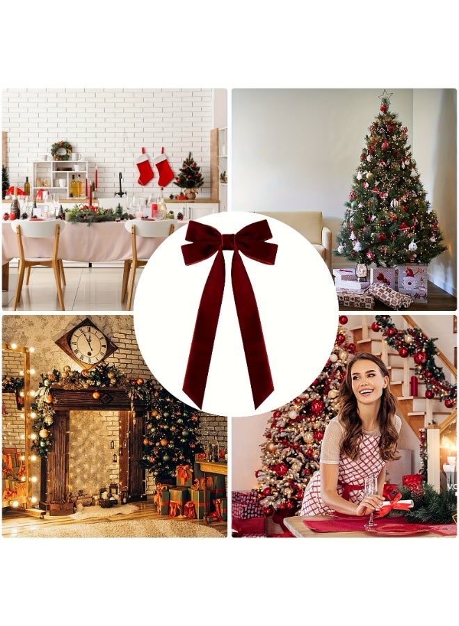 12 قطعة من زينة القوس وشريط مخملي وزينة شجرة عيد الميلاد وزينة القوس وإكسسوارات العطلات باللون الأحمر النبيذي - Image 4
