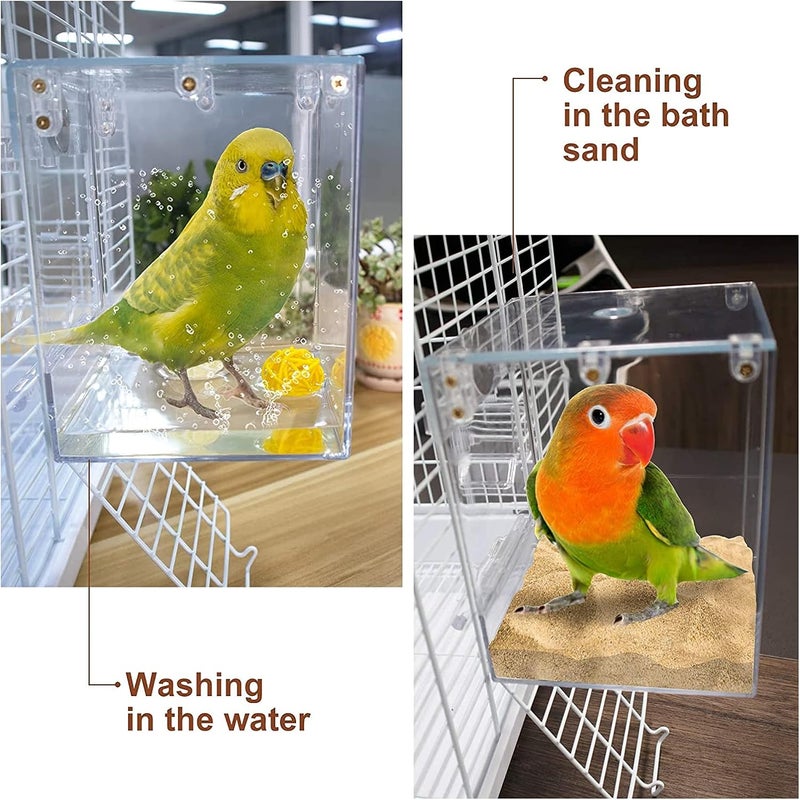 POWERFUL Bird Bathtub, Hanging Bird Cage Bird Bath Bowl Transparent Acrylic Bird Bath House Big 17 * 13 * 13 (Transparent+ 6 bird toys) - Image 3