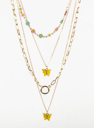 Colorful Flowers Multi Layers Chinses Gold Necklace with Yellow Butterfly Pendant - pzsku/Z12981FBDE63B40C6B095Z/45/_/1719154240/6763d3dd-666f-4ad1-8637-2a5c91ce4665