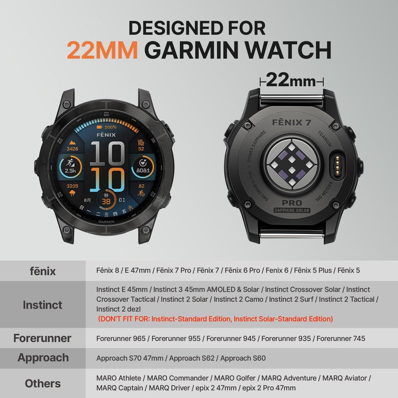 Bandletic حزام Bandletic متوافق مع Garmin Fenix 8 47mm 7 6 - حزام بديل من النايلون القوي مقاس 22mm سهل التركيب لفينيكس 7 6 برو/5 بلس/إنستينكت 2 3 E 45mm/فوررونر 970 965/أبروتش S70 S62/Epix برو - Image 3