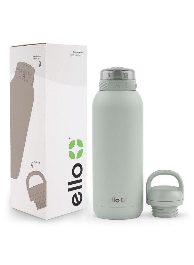 Ello Ello Cooper 40oz Stainless Steel Water Bottle with 2 Lids Chug and Straw | Leak Proof | Double Walled and Vacuum Insulated | Built in Carry Loop | Dishwasher Safe | Sage  - Image 1