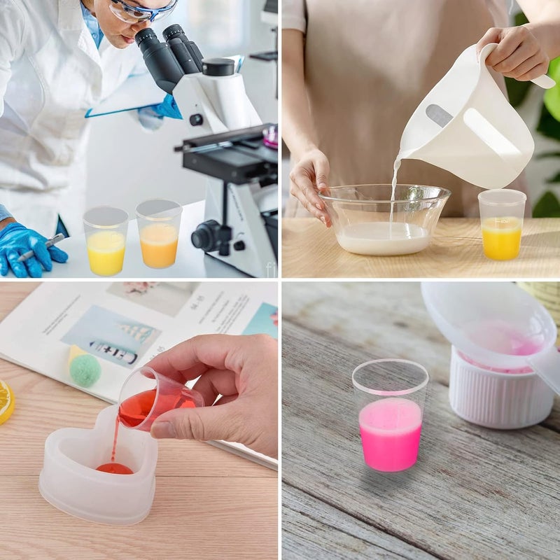 HNBun 100pcs 50ML Plastic Graduated Measuring Beaker Set, Clear Liquid Measuring Mixing Cups for Epoxy Resin, Liquid Container Beakers for Resin Epoxy Paint Food, Lab Use, Raised Graduations, Tapered Spout - Image 5