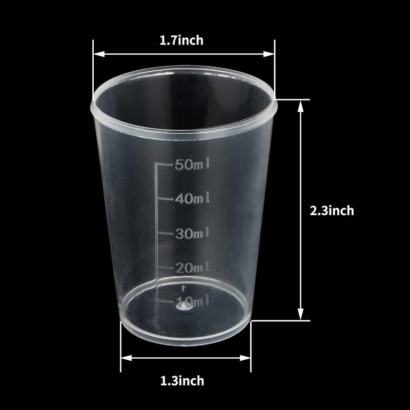 HNBun 100pcs 50ML Plastic Graduated Measuring Beaker Set, Clear Liquid Measuring Mixing Cups for Epoxy Resin, Liquid Container Beakers for Resin Epoxy Paint Food, Lab Use, Raised Graduations, Tapered Spout - Image 2