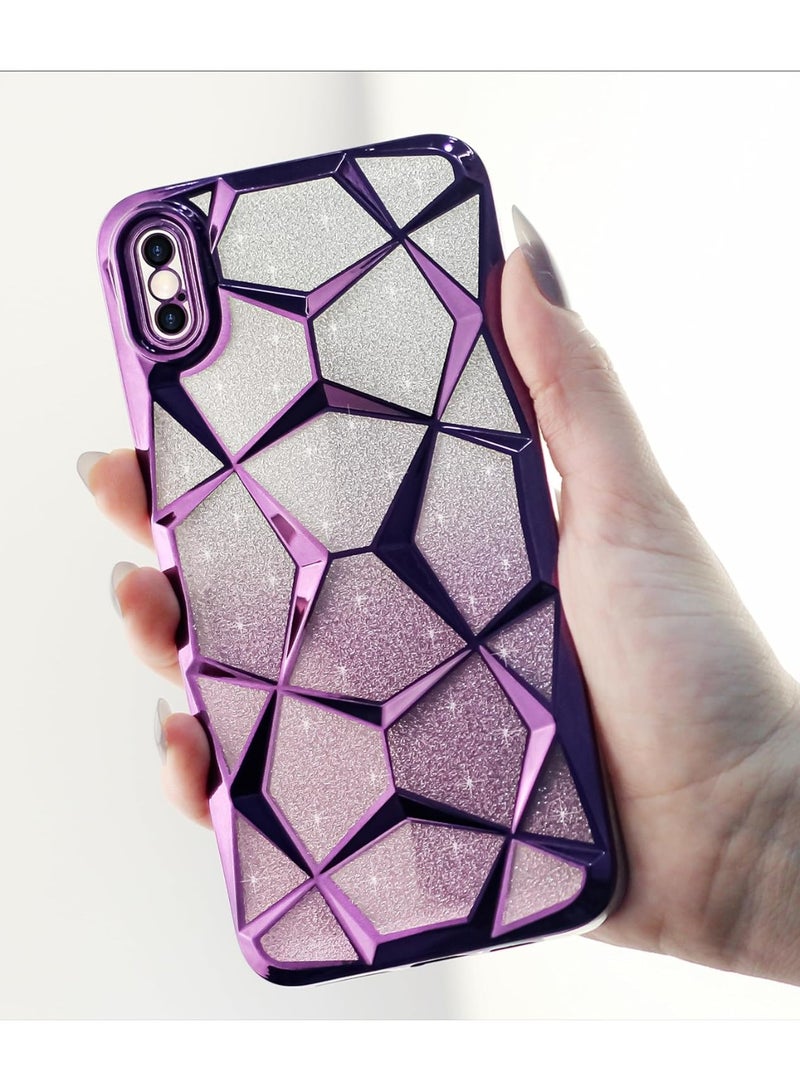 Compatible with iPhone X/iphone XS Case Plating Bling Gradient Glitter Clear Cover Soft TPU Silicone Cute Camera Protection Shockproof Back for Women Girls Case - Purple