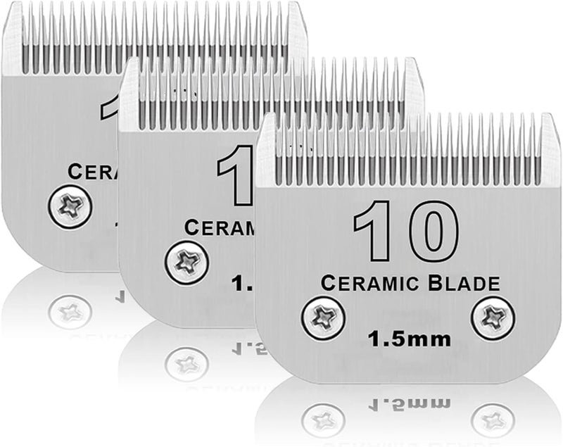 DODAER 10# Dog Grooming Ceramic Blades,Compatible with Andis,Oster A5,Wahl KM10 | Size 10# Detachable Ceramic Blade 1/16-Inch 1.5MM Cut Length,3 Pack - Image 1