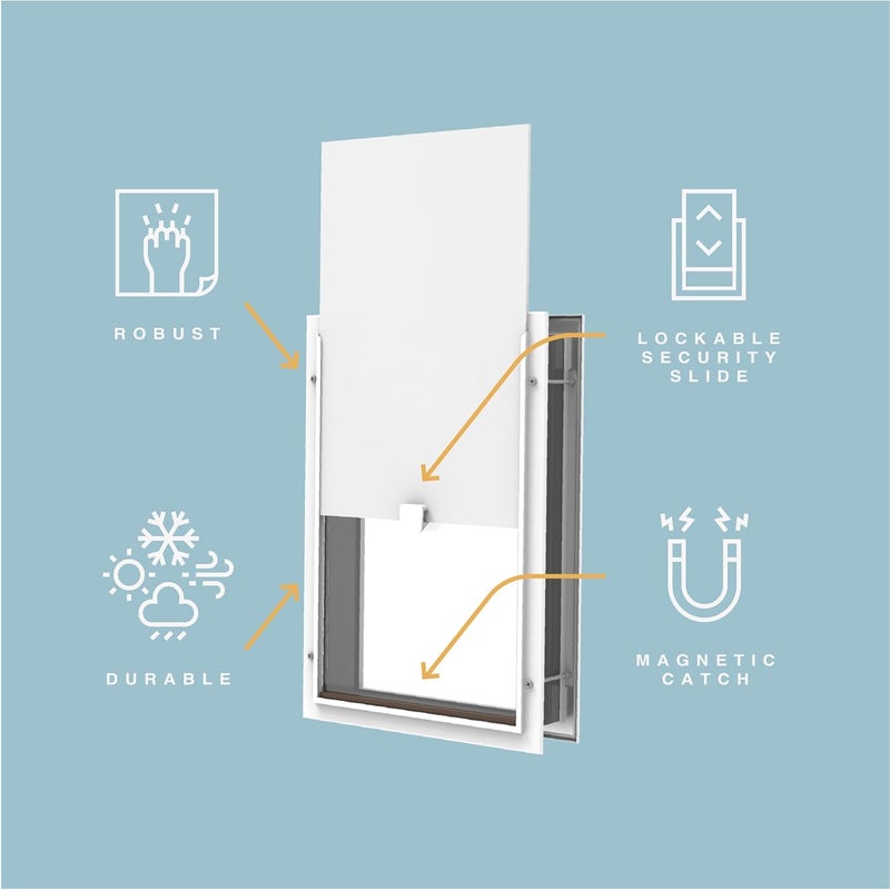 Hakuna Deluxe Aluminum Pet, Cat and Dog Door with 2-Way Locking Panel for Screens, Doors and Walls up to 2.8" Thick, Medium, White - Image 4