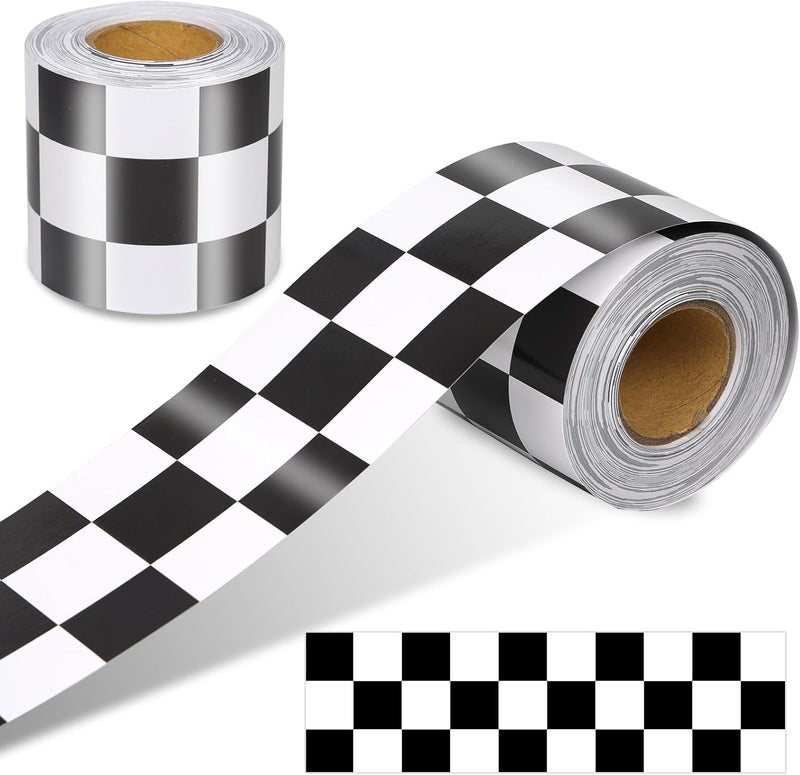 Gralune 65 Feet Bulletin Board Borders, Checkered Flag Decorative Bulletin Border, Road Race Rolled Blackboard Straight Trim Borders Back to School Decoration for Classroom and Home - Image 1