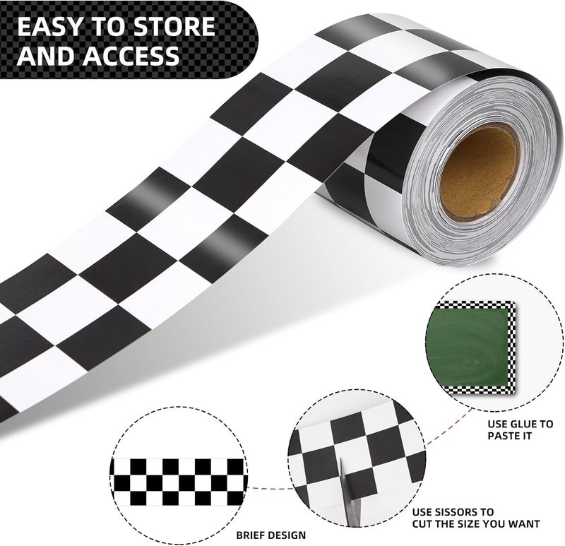 Gralune 65 Feet Bulletin Board Borders, Checkered Flag Decorative Bulletin Border, Road Race Rolled Blackboard Straight Trim Borders Back to School Decoration for Classroom and Home - Image 3
