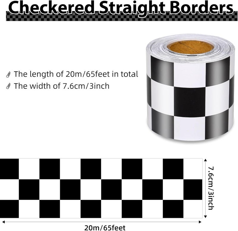 Gralune 65 Feet Bulletin Board Borders, Checkered Flag Decorative Bulletin Border, Road Race Rolled Blackboard Straight Trim Borders Back to School Decoration for Classroom and Home - Image 2