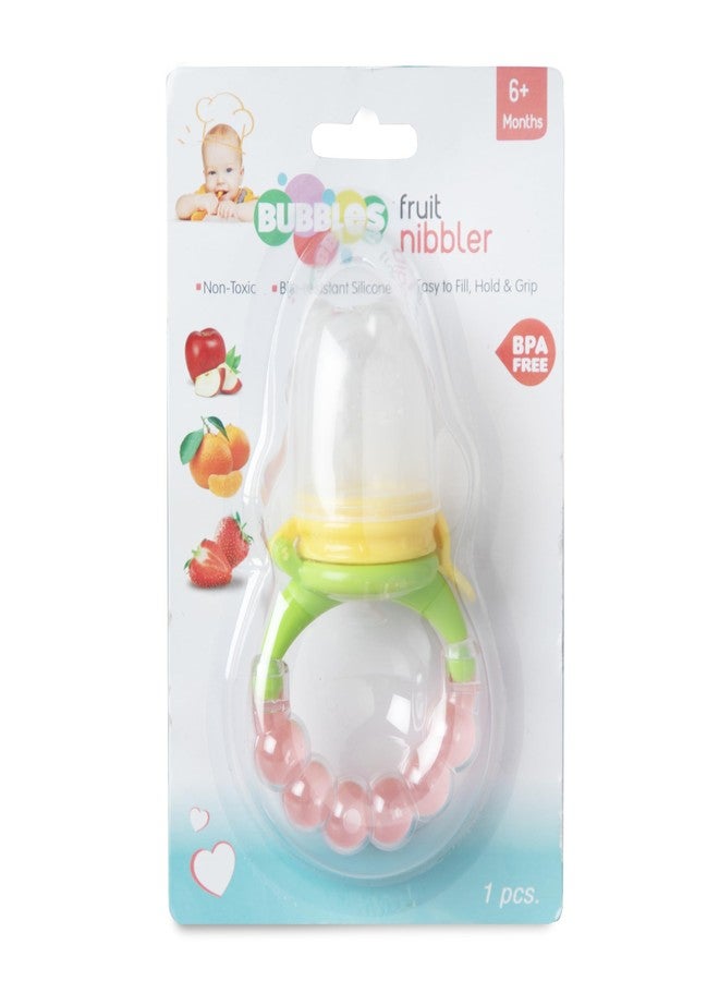 Bubbles Silicone Food/Fruit Nibbler with Extra Mesh, Soft Pacifier/Feeder, Teether for Baby, Infant (Green & Pink) - Image 2