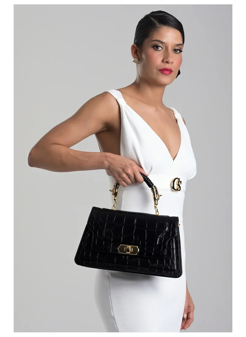 Carmen Steffens  Black Croco Leather Top Handle Bag for Women | Best Price UAE