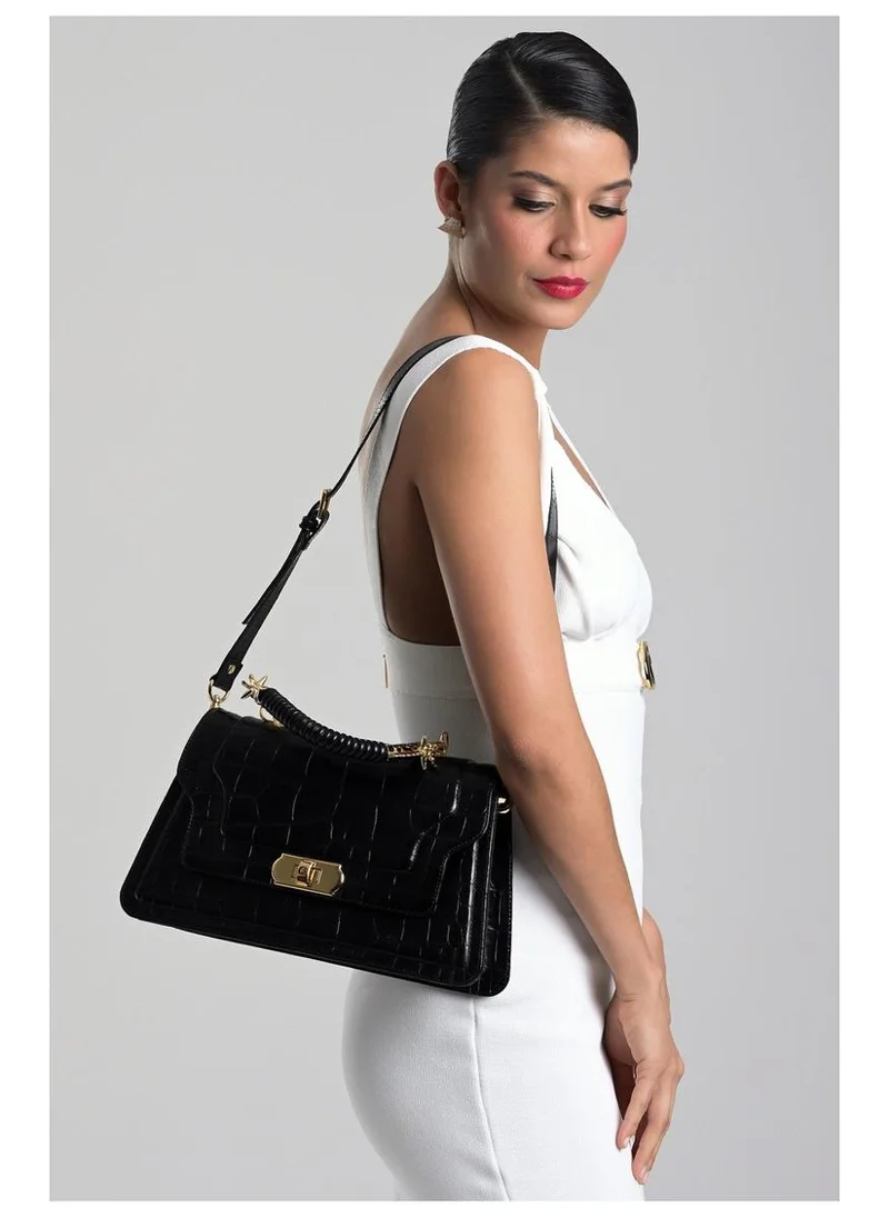 Carmen Steffens  Black Croco Leather Top Handle Bag for Women | Best Price UAE
