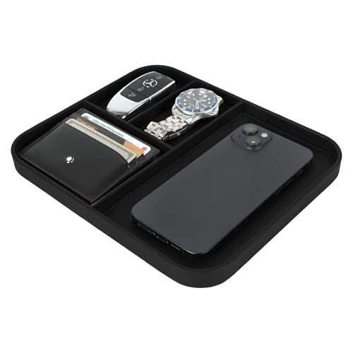 V-CUBE Designs Premium Vegan Leather Valet Tray|Stylish & Modern Office Desk Tray| Table/Bedside/Entryway Organiser for everyday essentials like Keys, Phone, Watch, Wallet, Jewellery|Spill-Proof|Black - Image 5