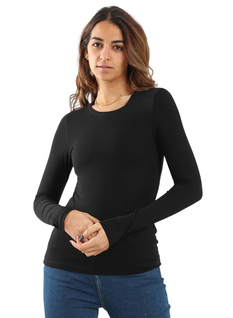 كارما بدي كلاسيكية من القطن والفيسكوز بأكمام طويلة ورقبة دائرية للنساء - Image 1