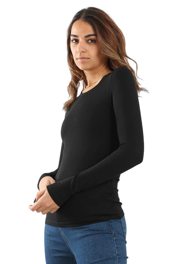 كارما بدي كلاسيكية من القطن والفيسكوز بأكمام طويلة ورقبة دائرية للنساء - Image 2