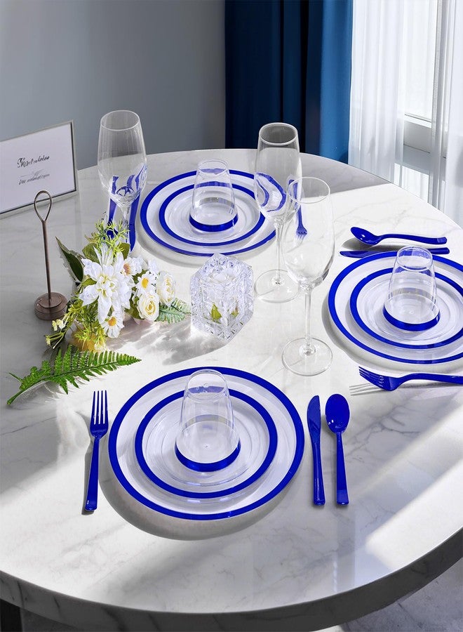 I00000 350 Pcs Dark Blue Plastic Plates,Clear Disposable Plates for 50 Guests,Blue Dinnerware Include 50 Dinner Plate 50 Dessert Plate,50 Cups,50 Pre Rolled Napkins with Cutlery Set for Party,Wedding - Image 3