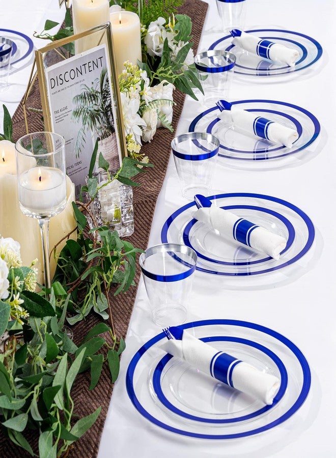 I00000 350 Pcs Dark Blue Plastic Plates,Clear Disposable Plates for 50 Guests,Blue Dinnerware Include 50 Dinner Plate 50 Dessert Plate,50 Cups,50 Pre Rolled Napkins with Cutlery Set for Party,Wedding - Image 5