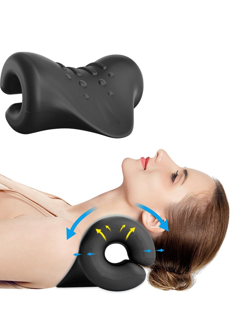 Excefore Neck and Shoulder Relaxer, Traction Orthotics Cervical Pillow, Neck Stretcher for Pain Relief, Suitable for Muscle Relax and TMJ Pain Relief (Black) - Image 1
