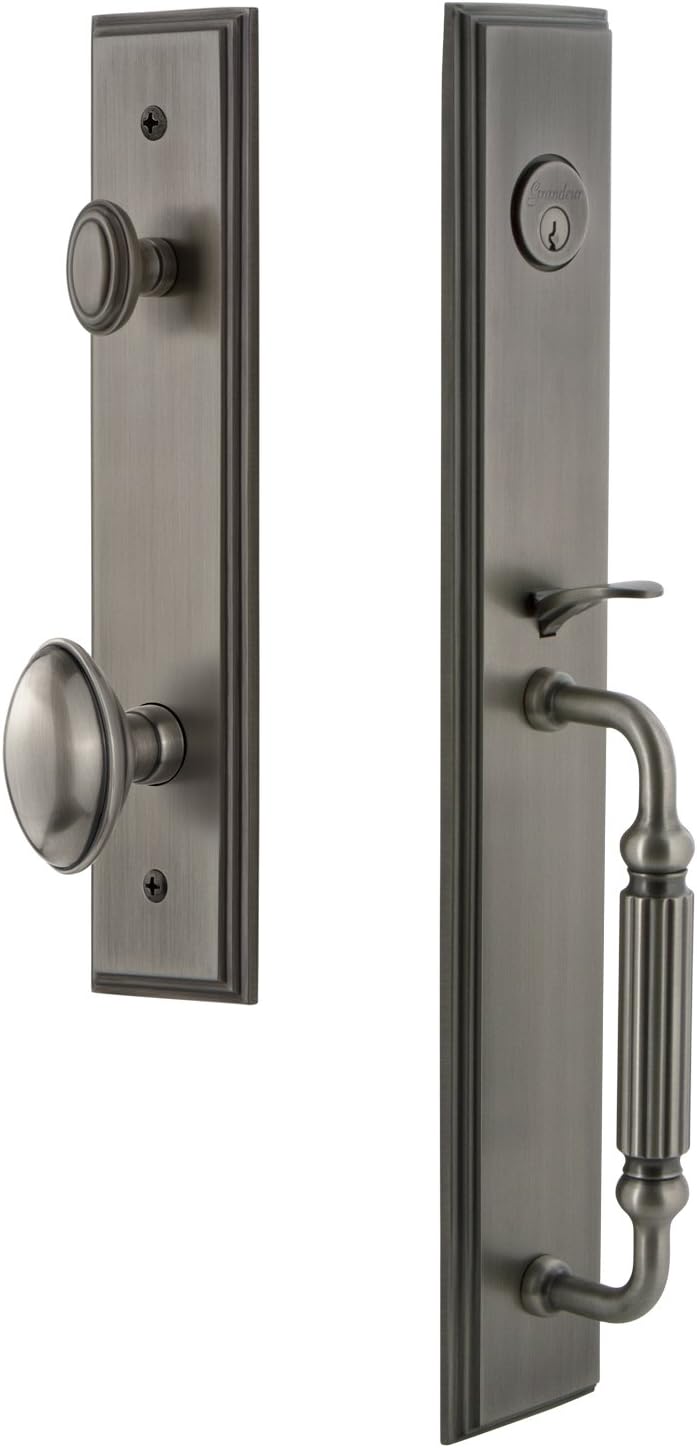 GRANDEUR Grandeur 844974 Hardware Carre OnePiece Handleset with F Grip and Eden Prairie Knob Backset Size275 Antique Pewter 