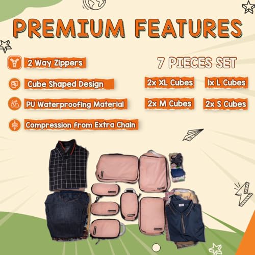 TRAVEL LIKES ME Nylon Travel Organizer 7Pcs Packing Cubes For Essentials, Garment Organizers, Storage Pouches For Travel Accessories, Clothes & Long Trips, Utility Kit With Compartments(Bottle Green) - Image 2